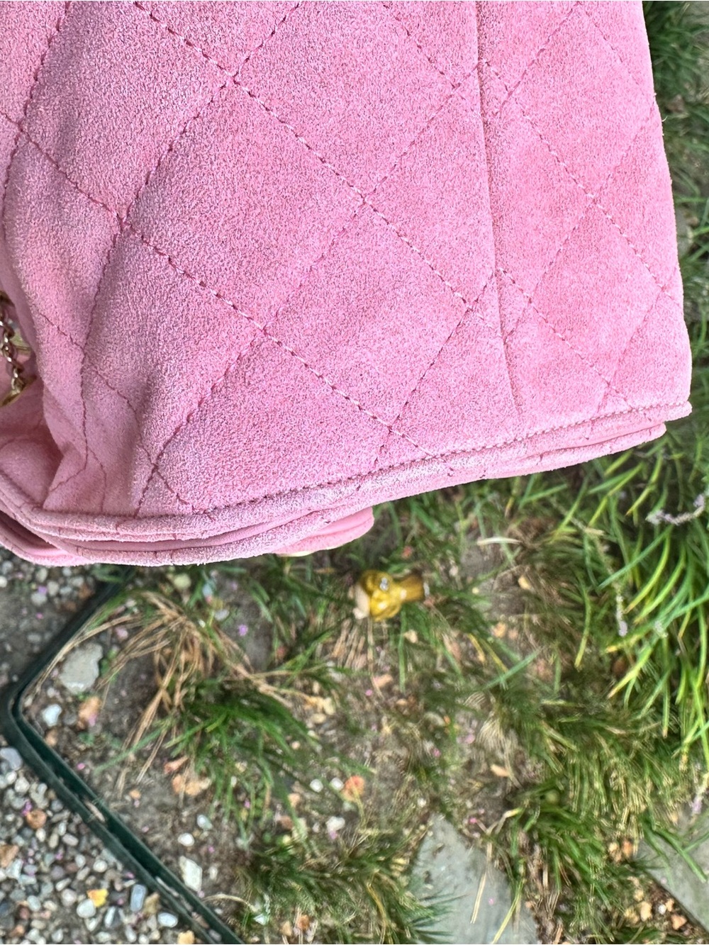 RARE CC 25 Baby Pink Small Suede Quilted Drawstring Chain Shoulder Bag - Picture 13 of 16